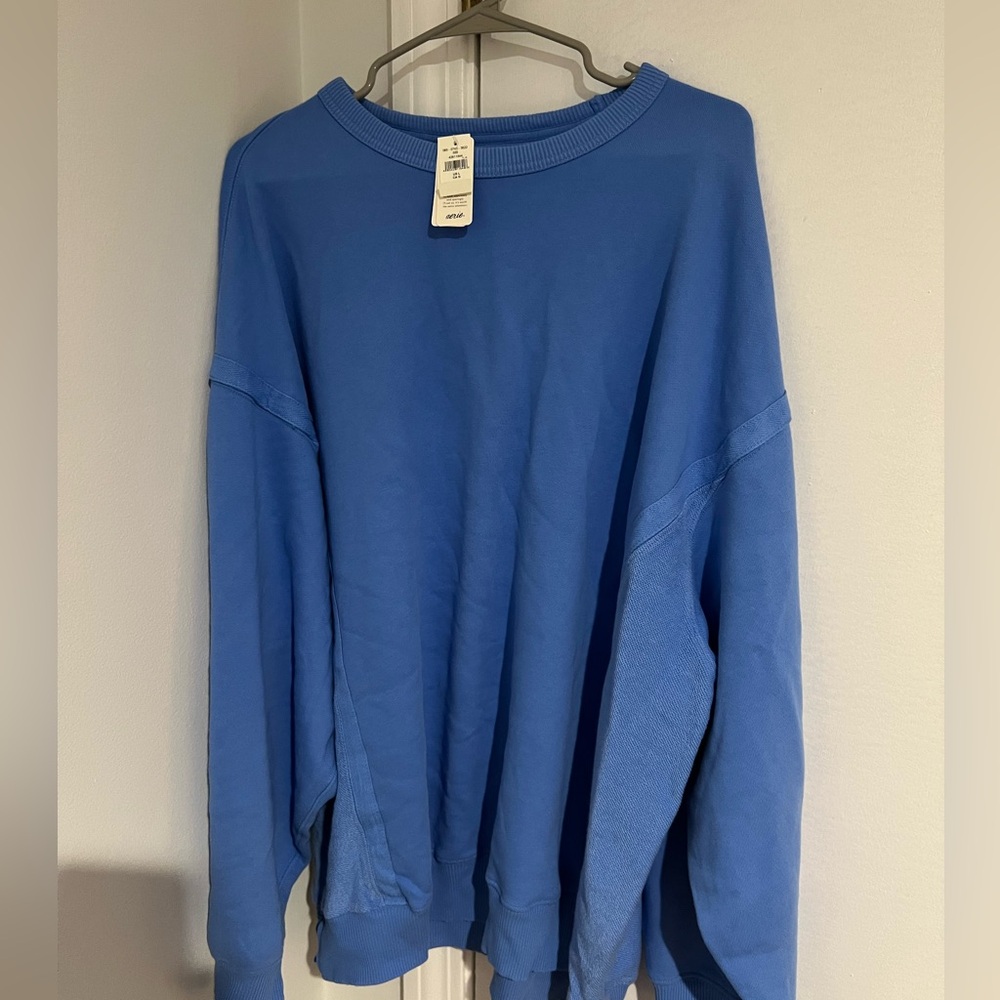 Aerie Keep It Light LG NWT Blue Crewneck Crochet